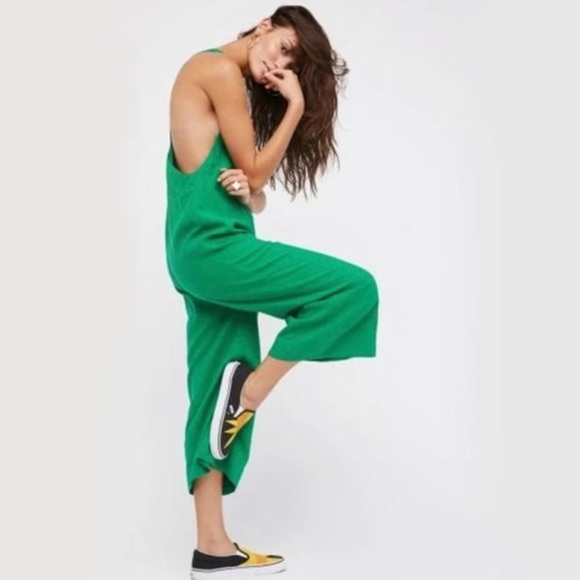 Free People Pants - Free People On The Run Deep V Wide Leg Crop Jumpsuit Kelly Green Large